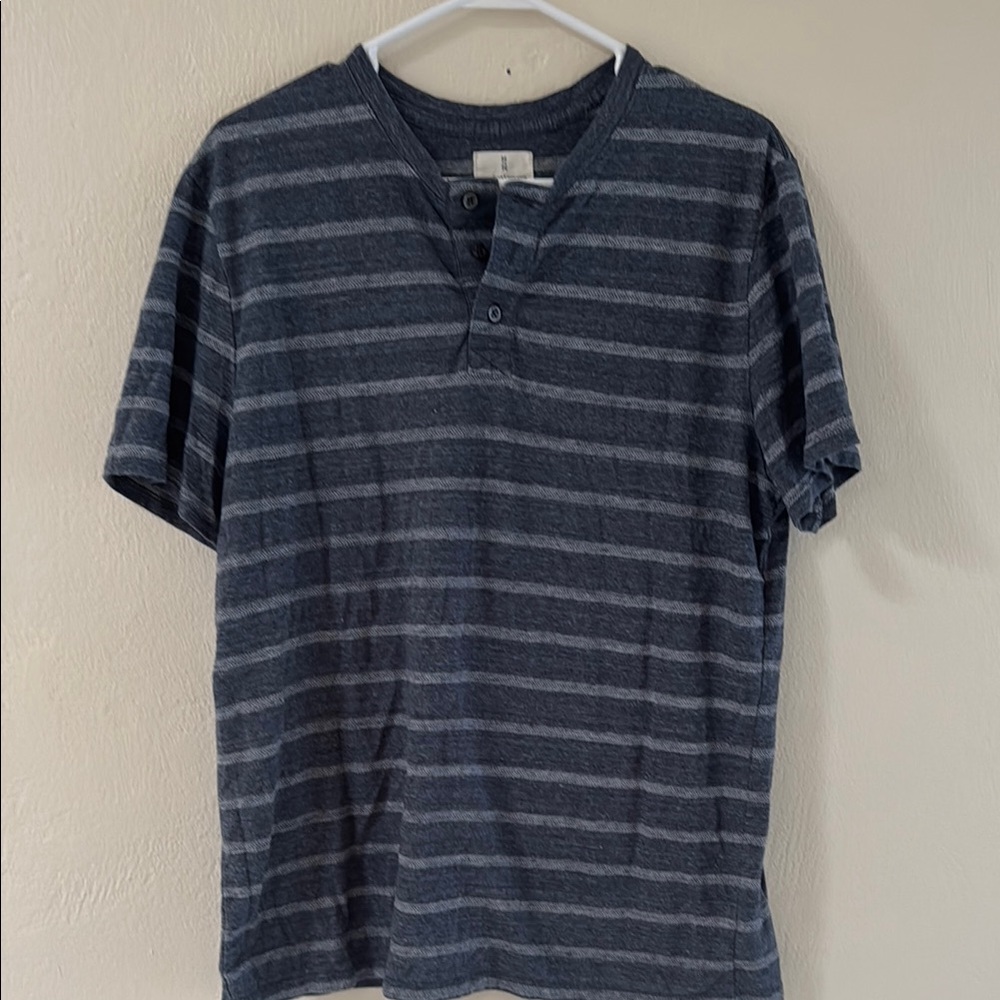 Men's Striped Henley Shirt - Blue